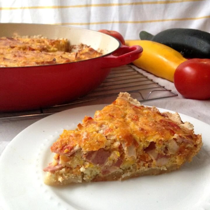 Tomato, Baby Marrow and Bacon Quiche