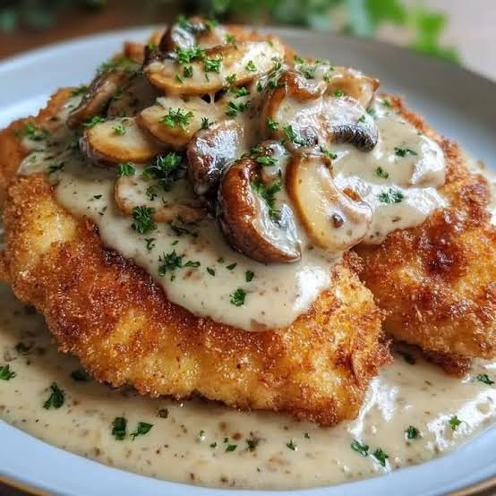 Chicken Schnitzel with Creamy Mushroom Sauce