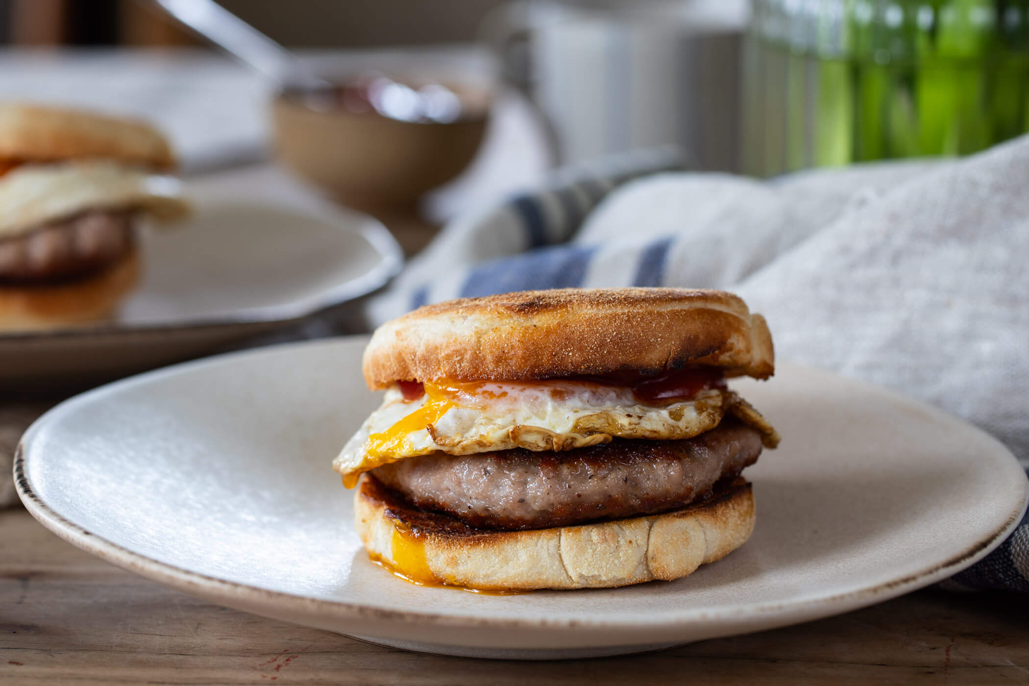 Sausage and Soft-Poached Egg Breakfast Muffin