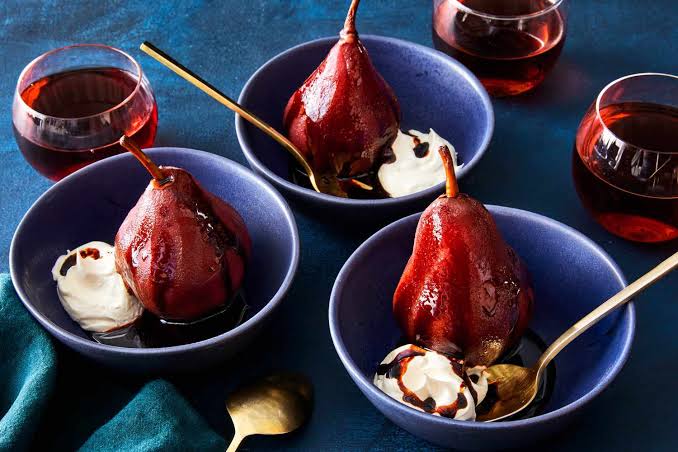 Red Wine Poached Pears with Cinnamon